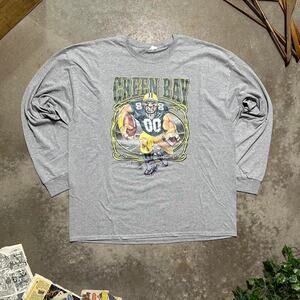 Vintage Green Bay Packers Long Sleeve Tee Mens 3XL Gray Green NFL Football Shirt